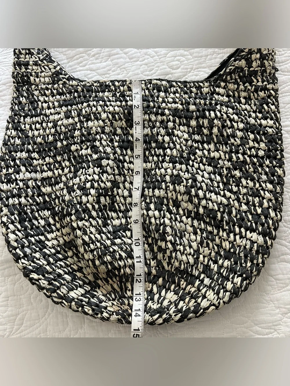 Banana Republic Marled Raffia Tote Bag Straw Hobo Purse Black White Slouchy Boho
